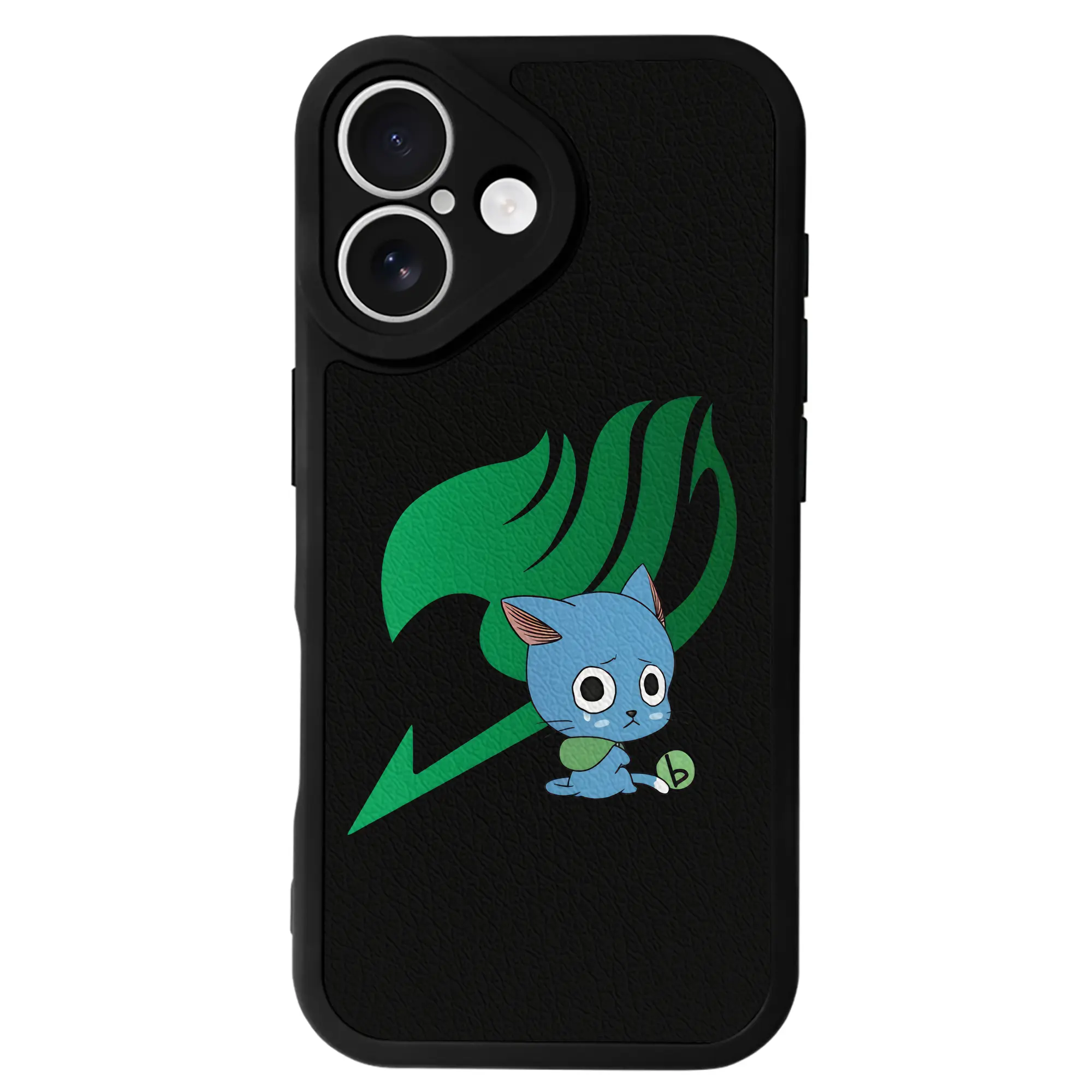 フェアリーテイル グッズ ハッピー - IPhone 16シリーズ対応 ・ シリコンスマホケース ・ レザー調 ・ 高精度フィット ・ 耐衝撃 ・ ワイヤレス充電対応 ・ 精密カット